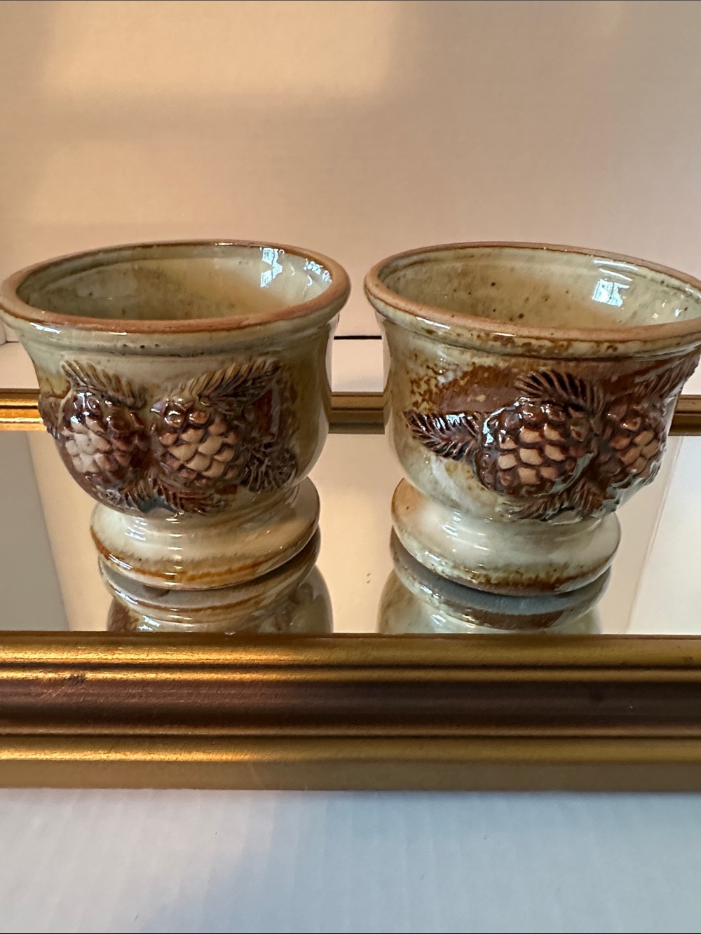 Pinecone Relief Ceramic Candle Cups - Earthy Cream and Brown